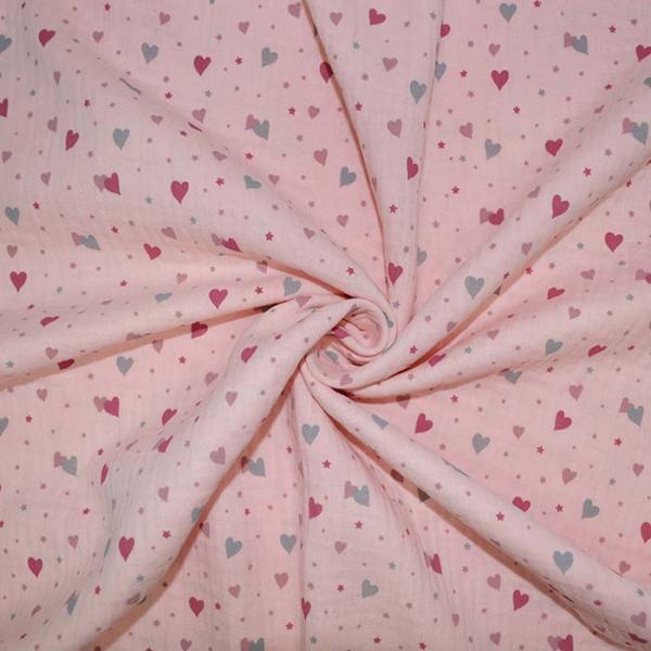 Double Gauze Musselin rosa mit Herzchen