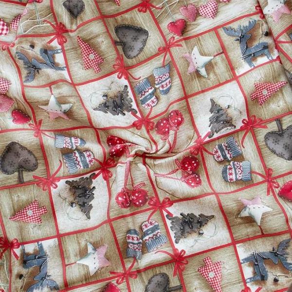 Halbpanama Stoff Weihnachten  Rakkaani beige