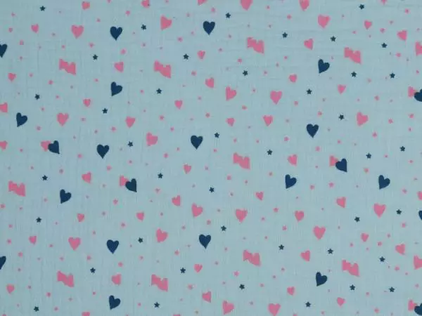 Musselin Double Gauze Druck Sweet Hearts - rosa