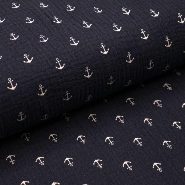 Musselin navy - Anker weiss