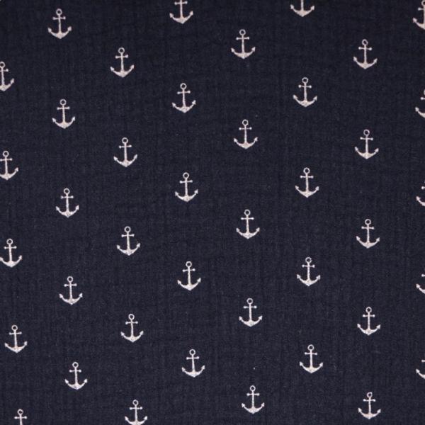 Musselin navy - Anker weiss