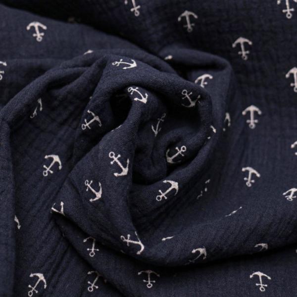 Musselin navy - Anker weiss