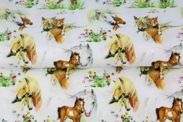 Jersey Motiv Pferd mit Fohlen