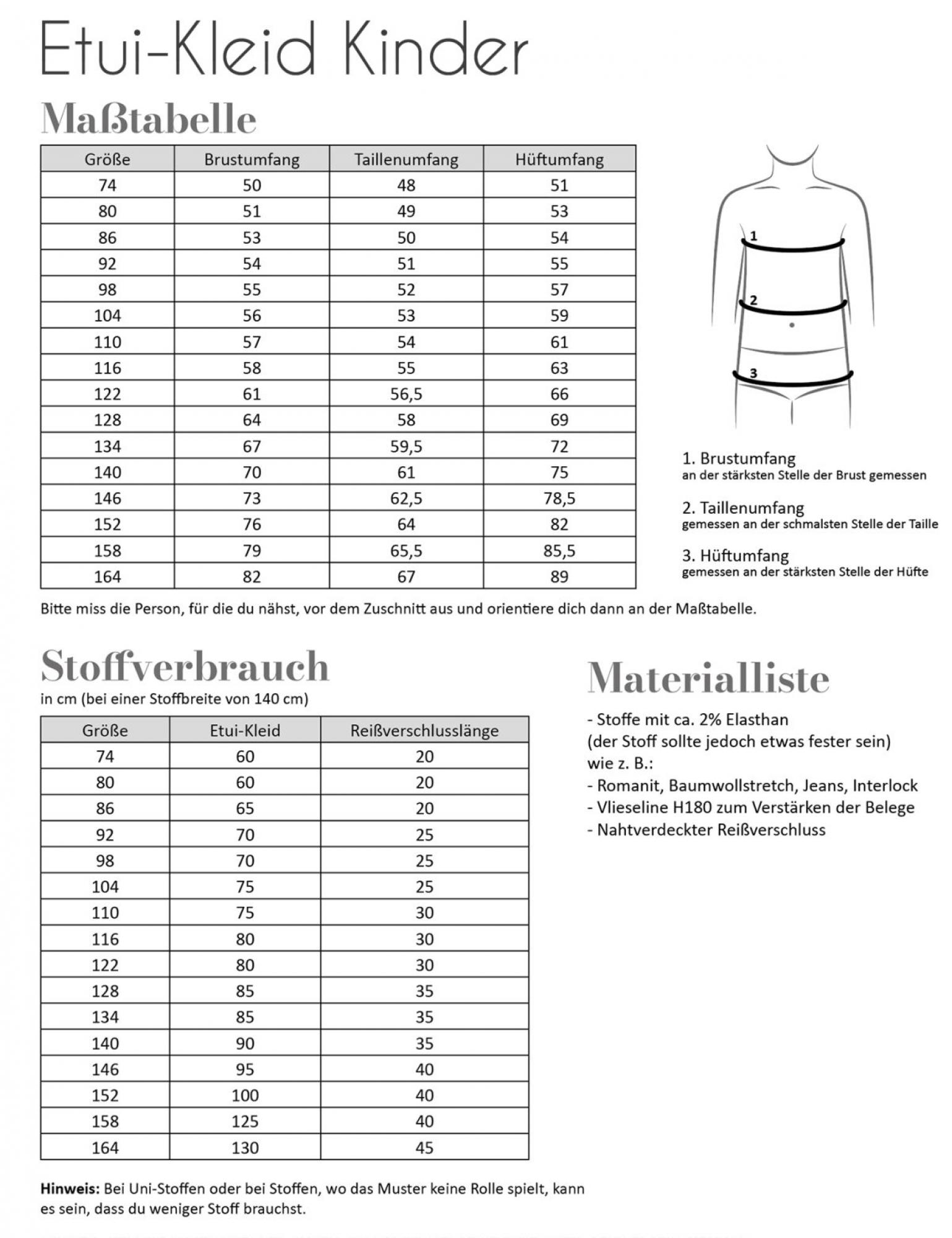 Papierschnittmuster Etui-Kleid Kinder