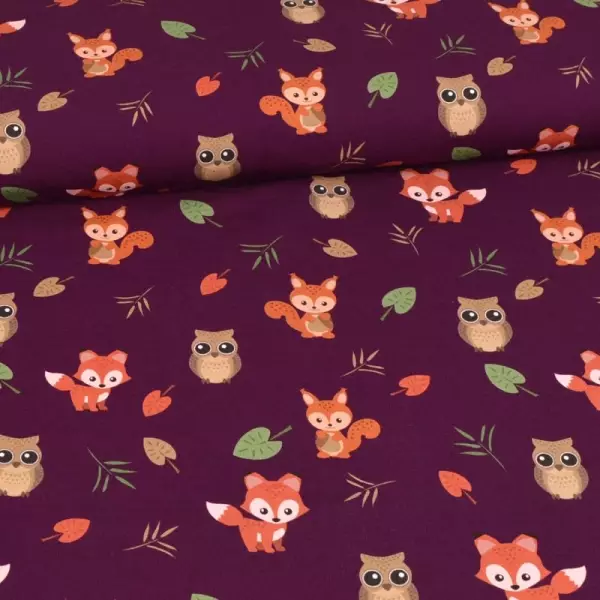 French Terry - Fuchs & Eichhörnchen - beere