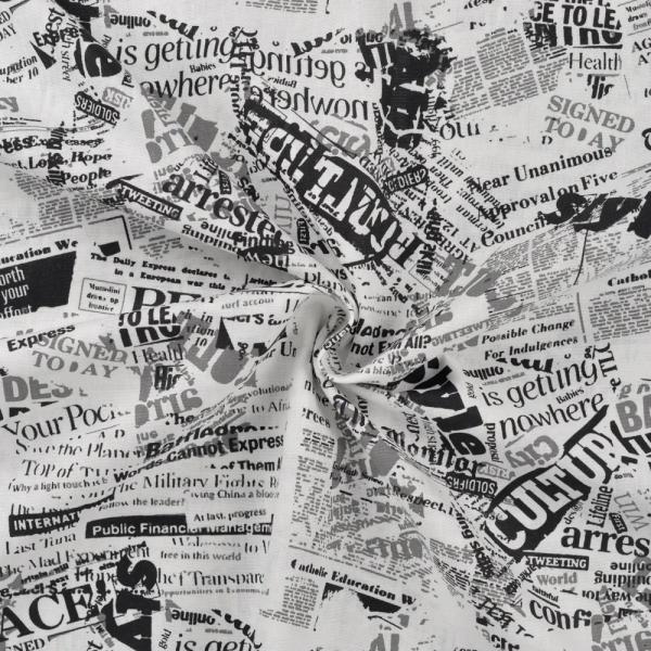Baumwoll Druck Newspaper Black / White