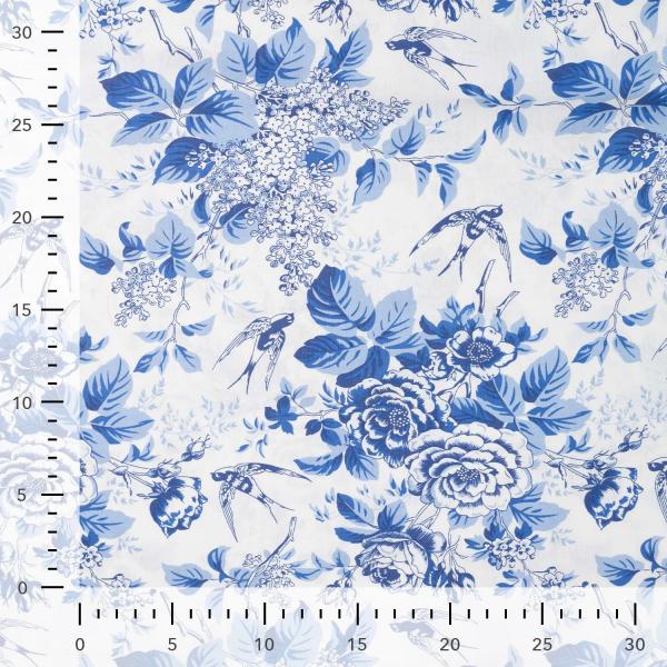 Baumwoll Druck Rosen, Flieder blau
