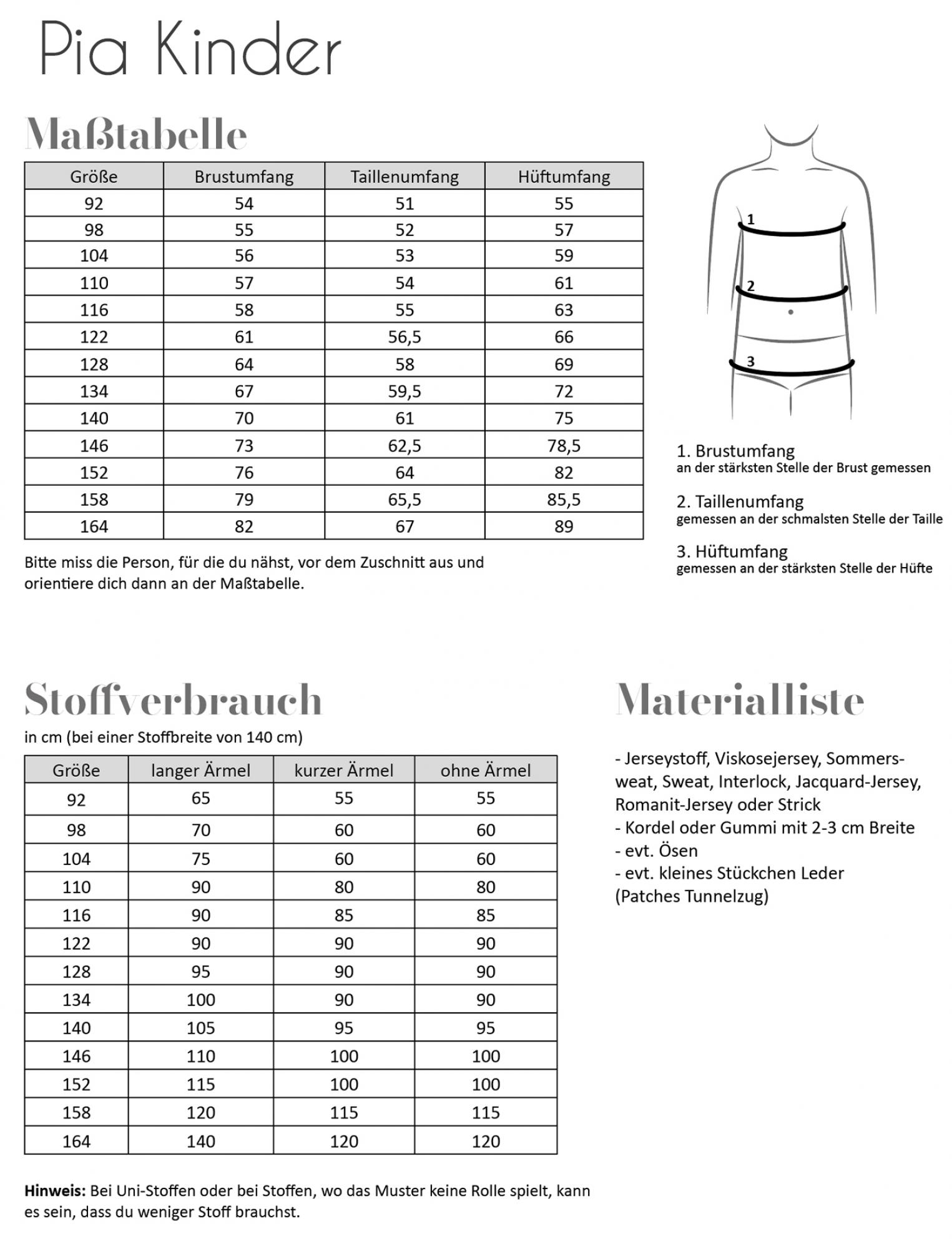 Papierschnittmuster Pia Kinder