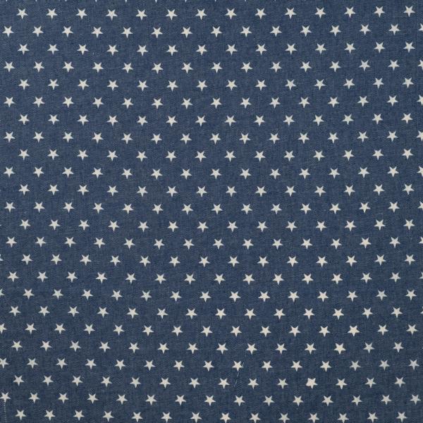 Leichter Jeansstoff Chambray Kleine Sterne weiß auf Jeansblau