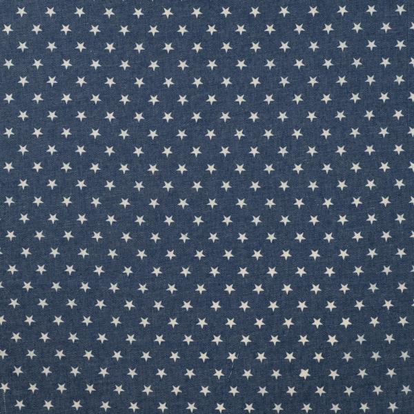 Leichter Jeansstoff Chambray Kleine Sterne weiß auf Jeansblau