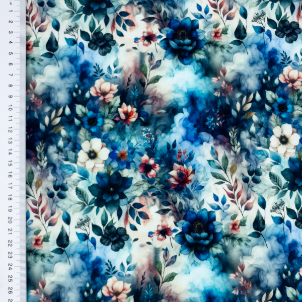 Jersey Floral Blumen Muster klein Blau