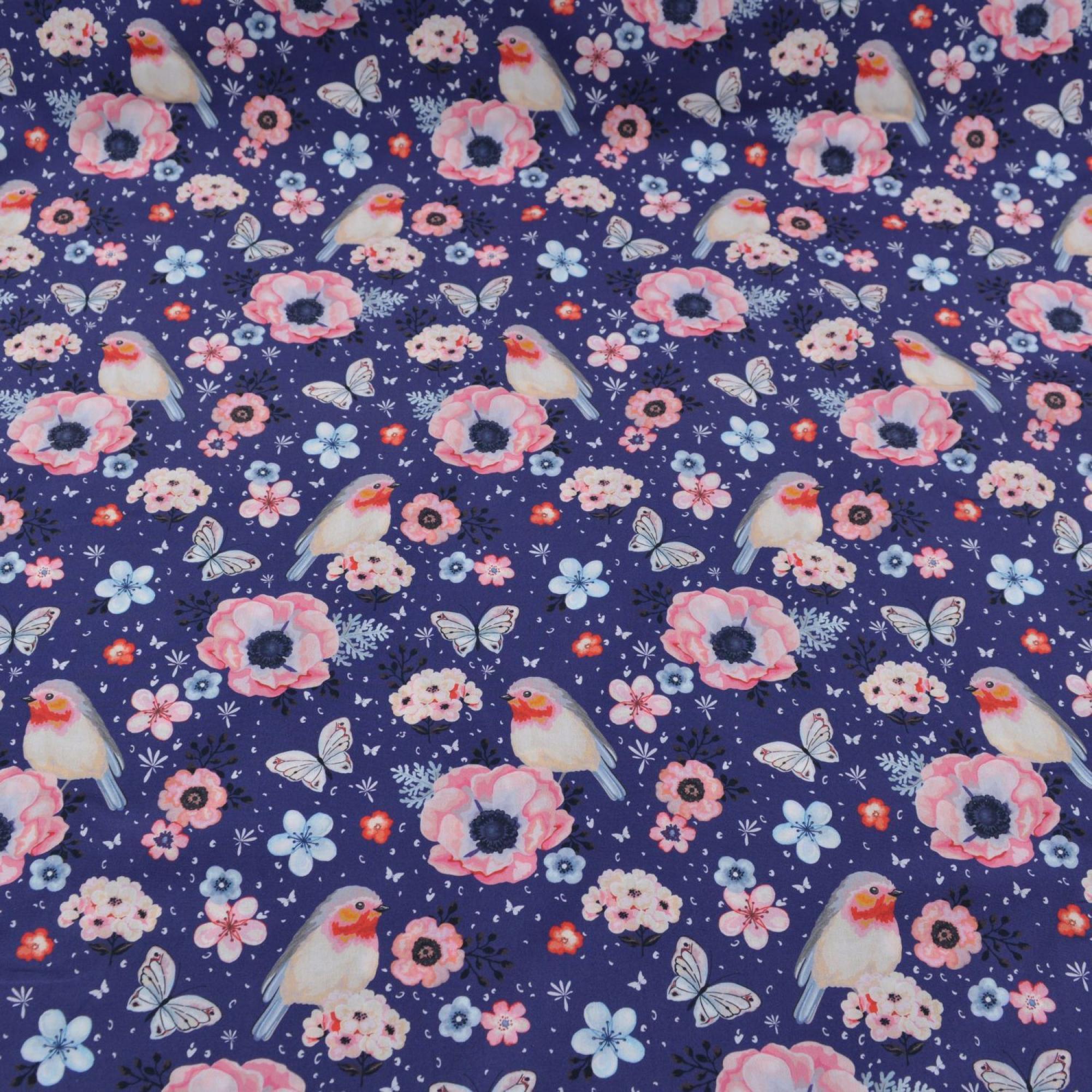 Baumwolle Webware Rotkehlchen marine