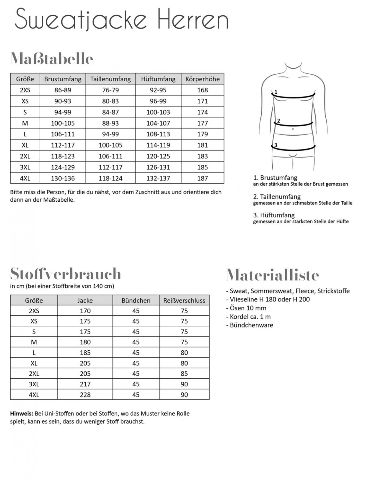 Papierschnittmuster Sweatjacke Herren
