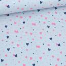 Double Gauze Musselin hellblau mit Herzchen